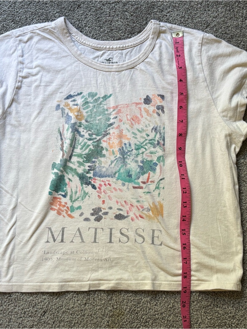 Hollister Cream Matisse 100% Cropped Cotton Graphic Tee XL - Picture 2 of 7